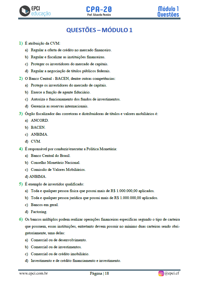 Apostila de Questoes Anbima CPA10, PDF, Mercado de capital